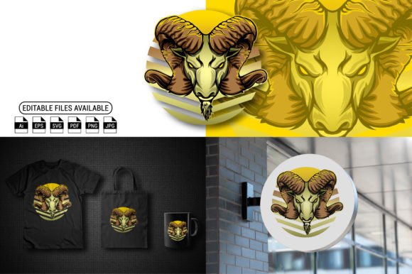 Rams Goat Head Illustration: Graphics for Crafts